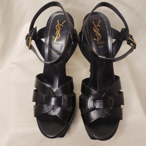 👠HOST PICK👠 SAINT LAURENT Tribute Platform Sandals in Smooth Black Leather - Picture 2 of 12